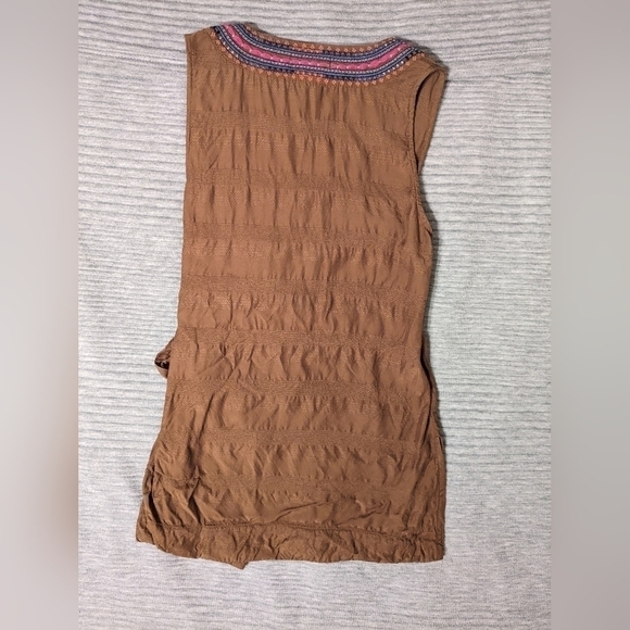 Anthropologie Maeve Brown Embroidered Liviana Wrap Top - Picture 3 of 9